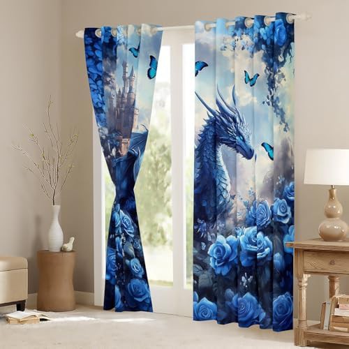Magical dragon rose butterfly western animal curtain — photo 3