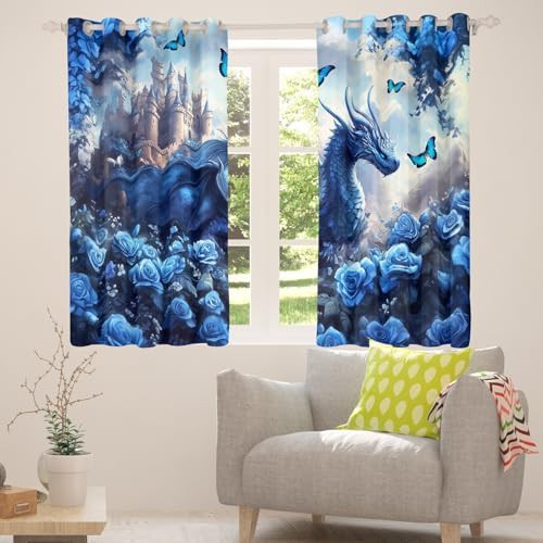 Magical dragon rose butterfly western animal curtain — photo 5