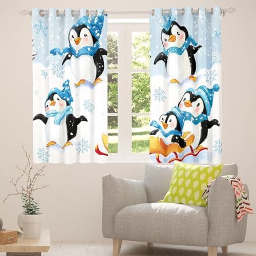 Skiing penguin snowflake blue blackout curtain 84 in — photo 5