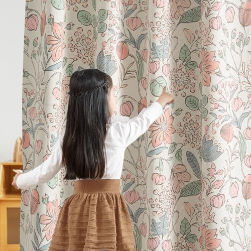 Pink floral 84 inch kids blackout curtains — photo 5