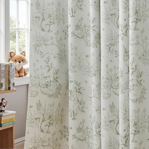 Green woodland farmhouse back tab 84 inch curtains