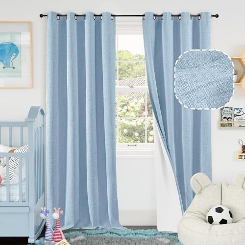 Baby blue linen curtain 84 in
