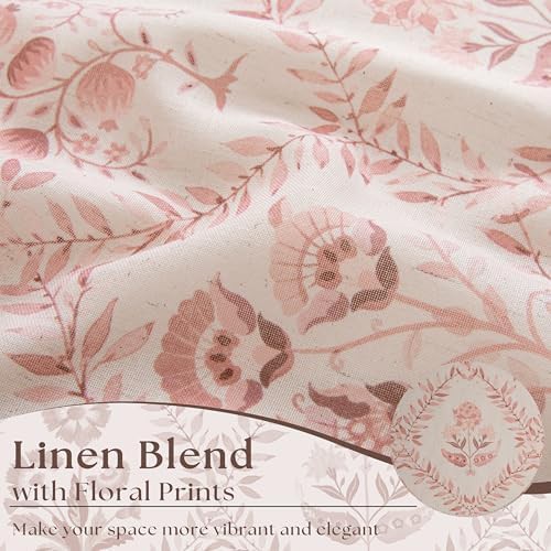 Pink floral printed linen living room drapes — photo 3