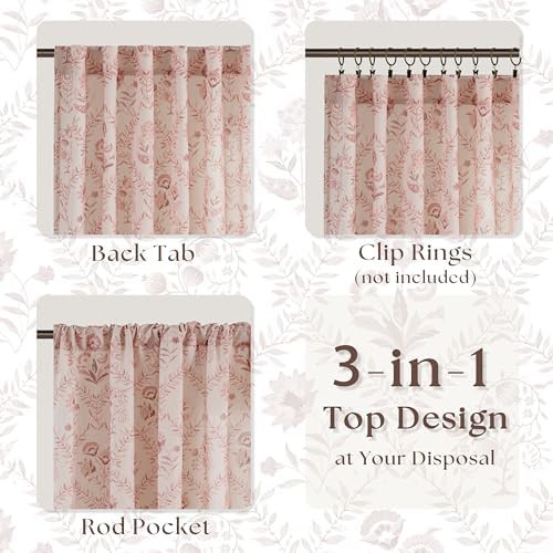 Pink floral printed linen living room drapes — photo 4