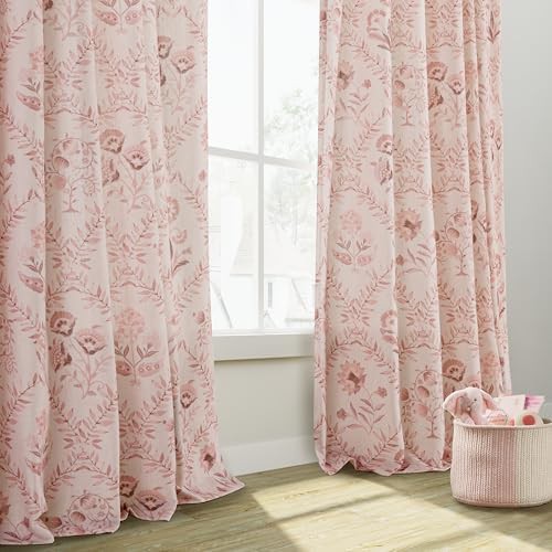 Pink floral printed linen living room drapes — photo 5