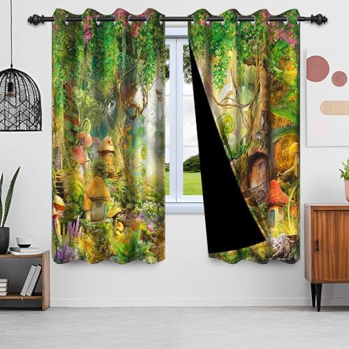 Green forest mushroom blackout curtains 45 in — photo 3