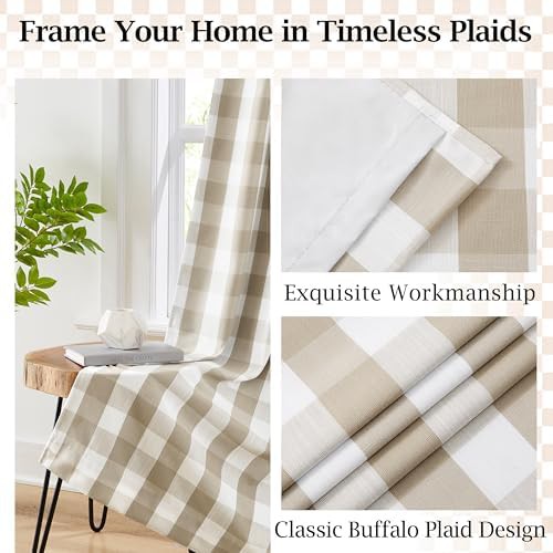 Beige White Buffalo Plaid Farmhouse Drapes — photo 4