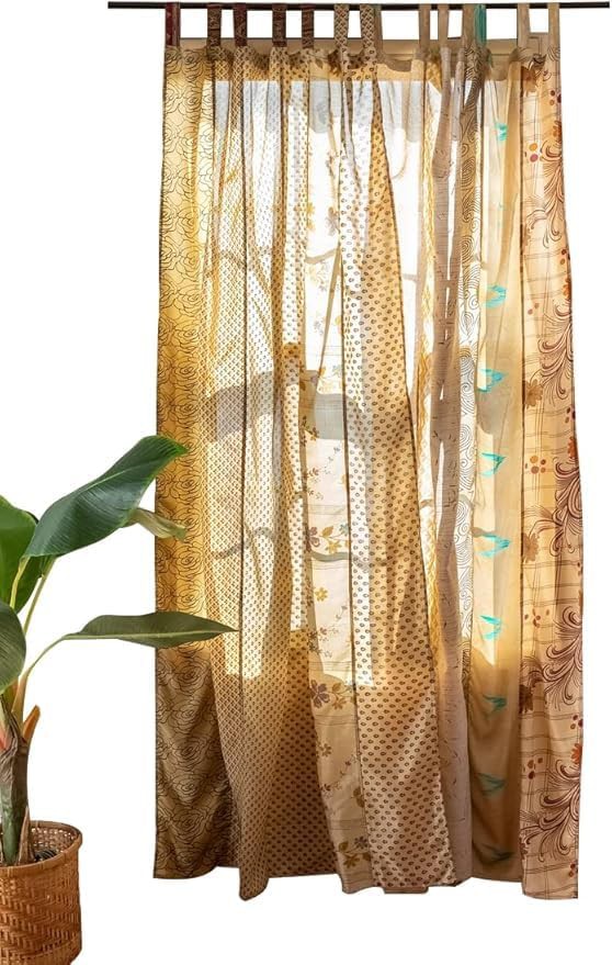 Beige Boho Patchwork Tapestry Curtains — photo 3