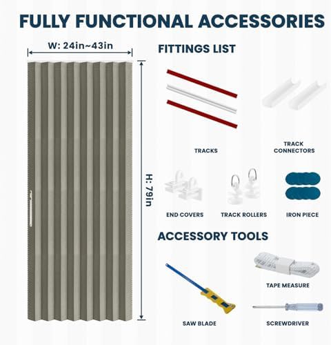 Grey magnetic accordion door curtain with tracks 43 by 79 in — photo 4