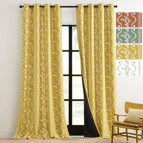 Mustard Yellow Magritte Printed Floral Curtains — photo 3