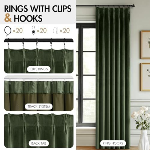 Olive green pinch pleated velvet curtains 108 in — photo 3