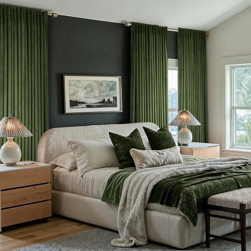 Olive green pinch pleated velvet curtains 108 in — photo 5