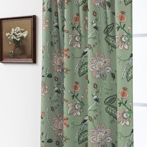 Vintage floral sage green blackout curtain 63 in