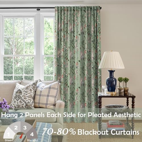Vintage floral sage green blackout curtain 63 in — photo 3