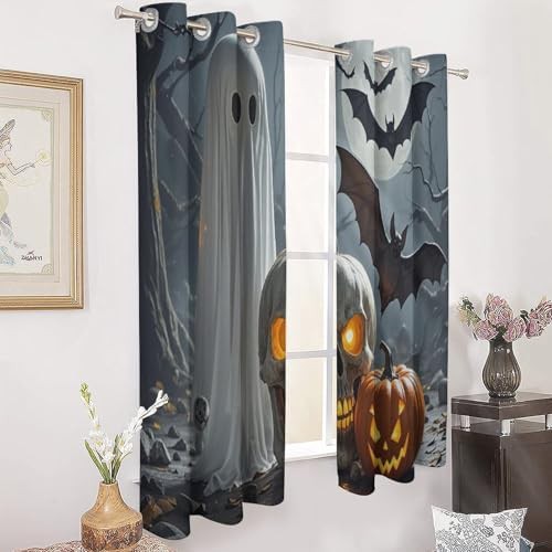 Pumpkin lantern ghost printed thermal drapes — photo 3