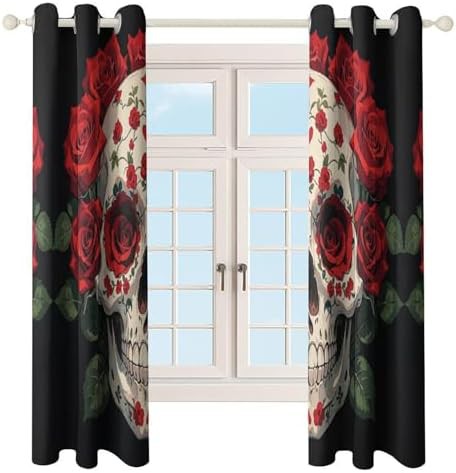 Red rose skeleton printed window curtain — photo 4