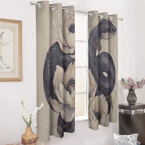 Black snake and flower printed window curtain — photo 3