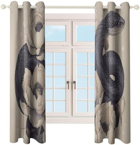 Black snake and flower printed window curtain — photo 4