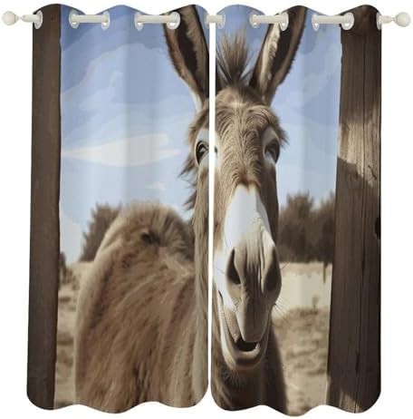 Funny donkey printed thermal window curtain