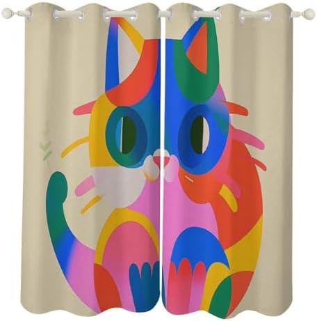 Colorful cats printed thermal window curtain