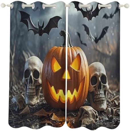 Pumpkins and skulls printed thermal window drapes