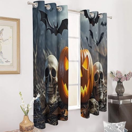 Pumpkins and skulls printed thermal window drapes — photo 3