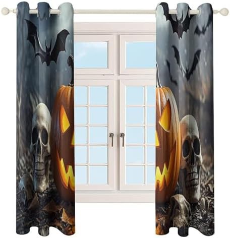 Pumpkins and skulls printed thermal window drapes — photo 4