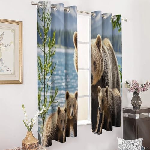 Mother bear and cubs printed thermal curtains — photo 3