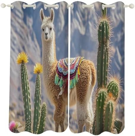 Llama cactus printed thermal curtains 72 in