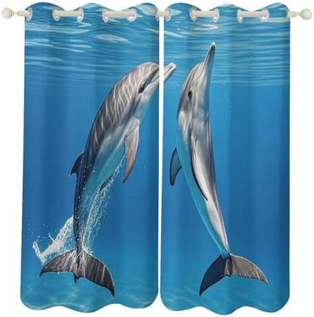 Two dolphins printed curtains 72 in