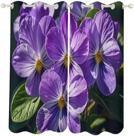 Violets in bloom printed blackout window curtain