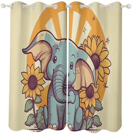 Cheery elephant printed thermal window curtain