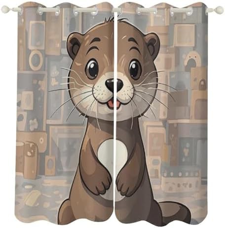 Cartoon cute otter printed thermal curtain