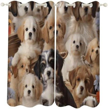 Cute pet dogs print thermal curtain 52x72