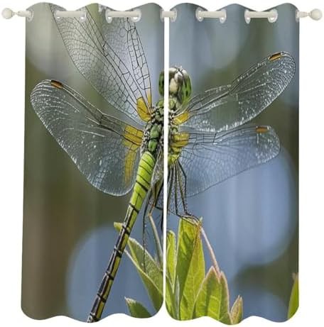 Jewel dragonfly printed window thermal blackout drapes