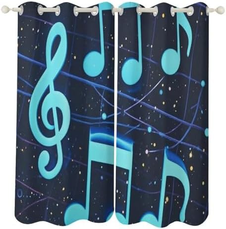 Blue musical notes printed window blackout drapes