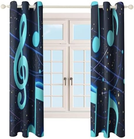 Blue musical notes printed window blackout drapes — photo 4