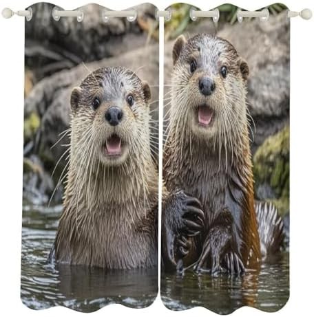 Cute brown otters printed window blackout drapes