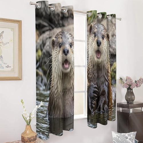 Cute brown otters printed window blackout drapes — photo 3