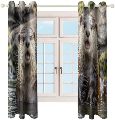 Cute brown otters printed window blackout drapes — photo 4
