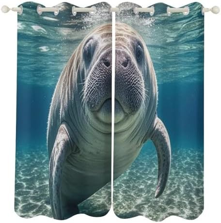 Ocean animal manatee printed window blackout drapes