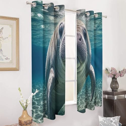 Ocean animal manatee printed window blackout drapes — photo 3