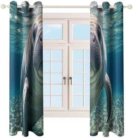 Ocean animal manatee printed window blackout drapes — photo 4