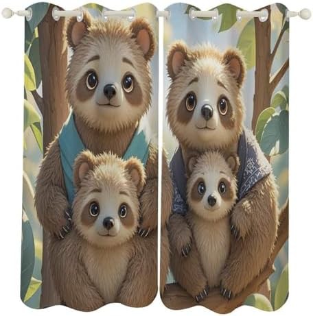 Sloth family printed window thermal blackout drapes