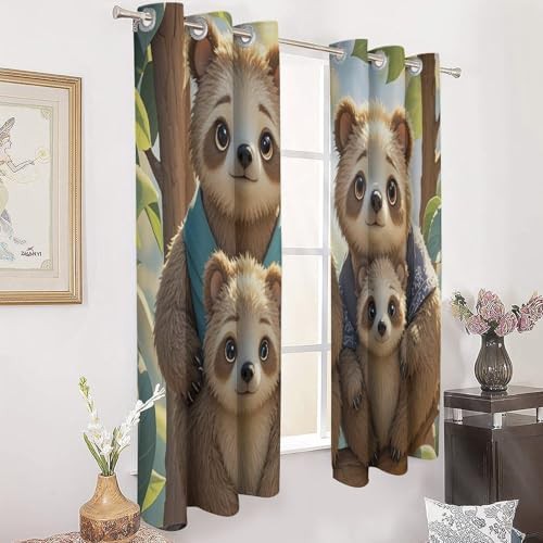 Sloth family printed window thermal blackout drapes — photo 3