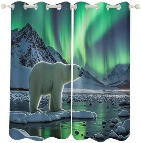 Polar bears northern lights window blackout curtains