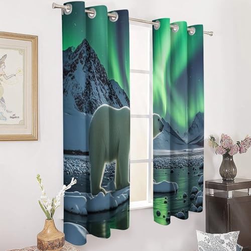 Polar bears northern lights window blackout curtains — photo 3