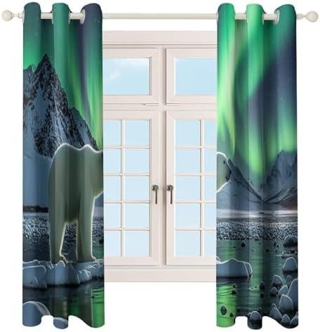 Polar bears northern lights window blackout curtains — photo 4