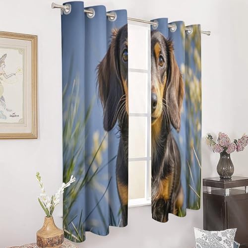 Dachshund dog print thermal blackout curtains — photo 3