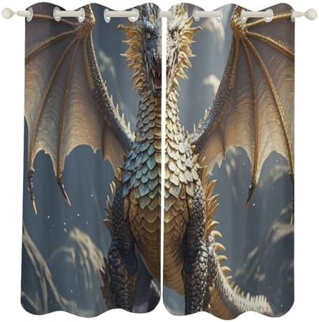 Golden dragon printed thermal insulated blackout drapes